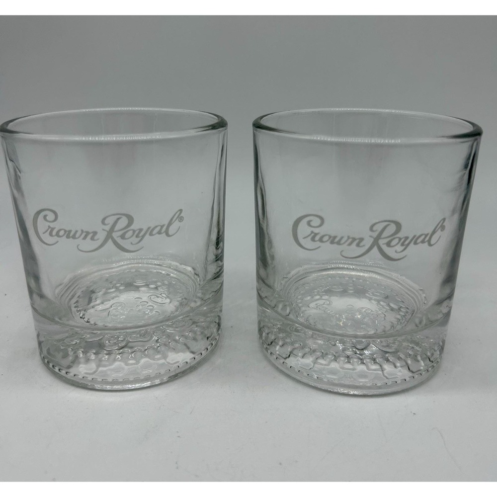 Crown Royal Embossed Heavy Bottom Rocks Glasses Logo Whiskey Lowball Glass